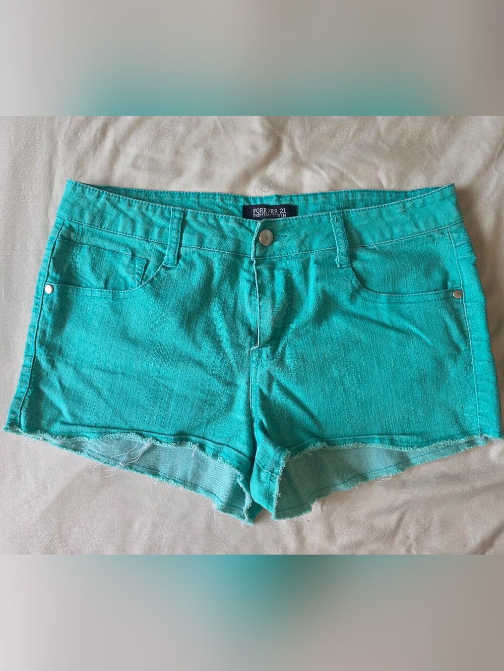 Forever 21 Turquoise High-Rise Denim Shorts